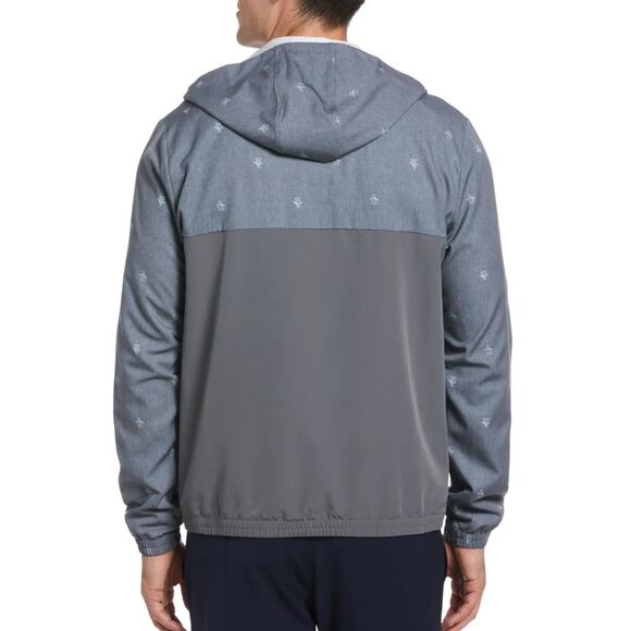Original Penguin Mens 1/4 Zip Printed Pete Wind Hoodie Pullover Grey Size Medium - Picture 2 of 15